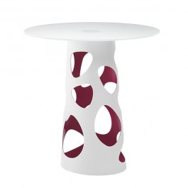 Pied de Table Haut Liberty Blanc / Fuschia et Plateau HPL Blanc Diamètre 90cm MyYour JardinChic